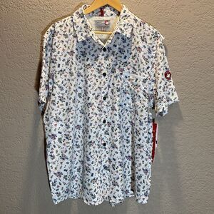 Canada Weather Gear Shirt Mens XL White Tropical Beach Print Vented Hiking Fish